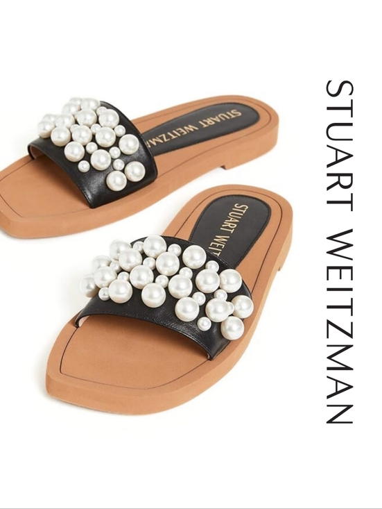 Stuart Weitzman Shoes - Stuart Weitzman Goldie Faux Pearl-Studded Leather Slides Size 9 Authentic